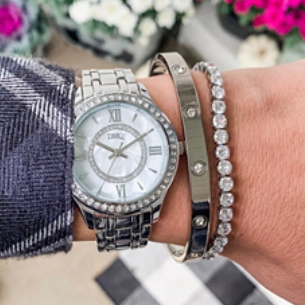 Diamonique Stackable Bracelets & Watch Set